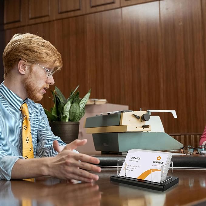 2Pack Acrylic Business Card Holder Black Enlarged Holds 120 Cards for Office/Exhibition/Restaurant Desk/Counter Display Name Card Organizer Stand-DeskLoop Office