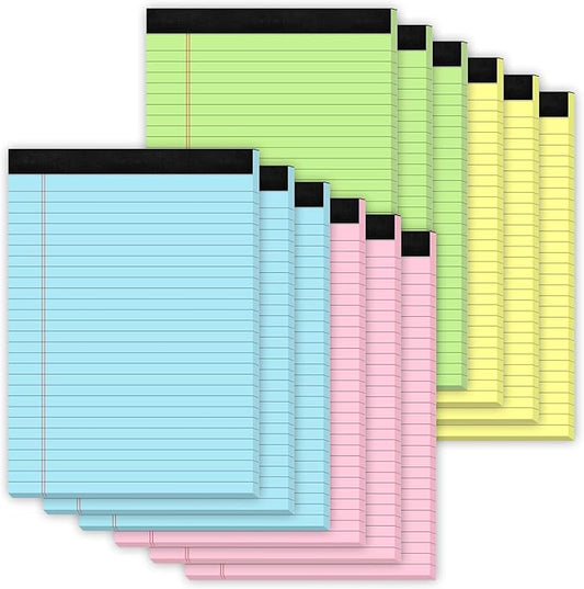 Legal Pads 8.5 x 11 Colored Note Pads, 12 Pack Colored Paper Pads 8.5 x 11 Lined Paper, Pads of Paper 8.5 x 11 Writing Pads, Wide Ruled Notebook Pad 8 1/2 x 11, Legal Notepads 8.5 x 11, 30 Sheets/Pad-DeskLoop Office