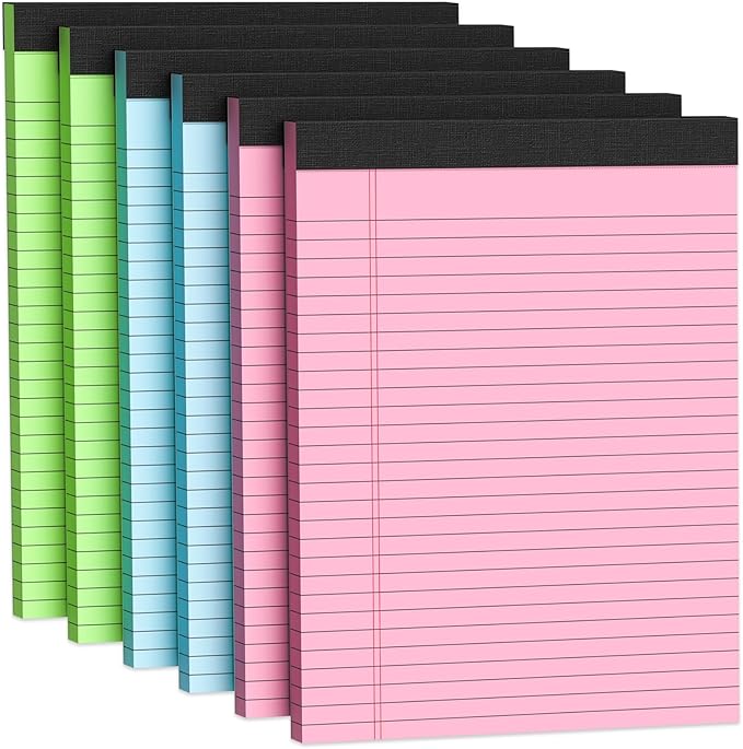 Colored Legal Pads 8.5 x 11 Note Pad, 6 Pack Lined Paper Wide Ruled Notebook by WelcometoVishoitty
