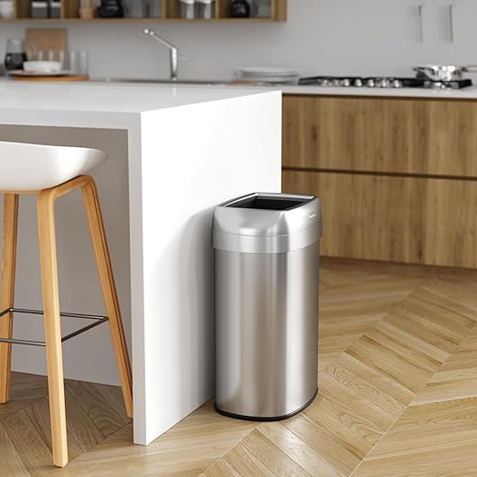 iTouchless 13 Gallon Open Top Kitchen Trash Can Recycling Bin with Double Odor Filters, Oval Commercial Grade Stainless Steel Trashcan for Home Office Work Bedroom Living Room Garage-DeskLoop Office