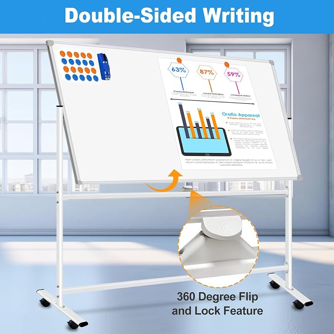 BSTPCOO Double Sided Rolling Whiteboard 60 x 48 inch, Large Mobile Whiteboard - Image 2