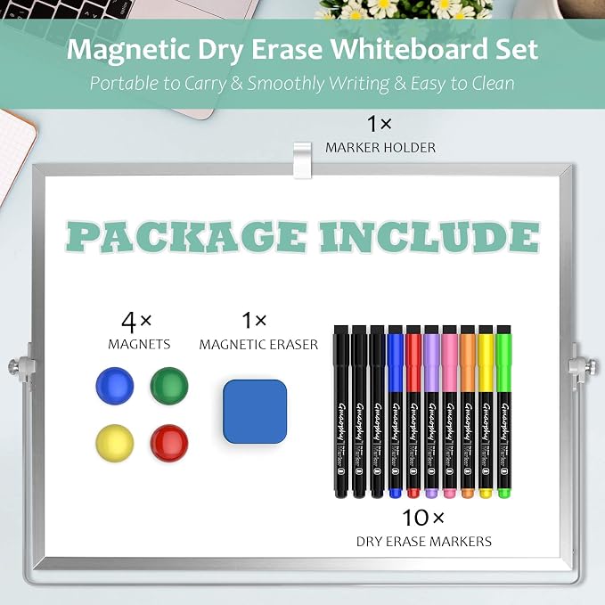 Dry Erase White Board, 16x12 Inches Double-Sided Desktop Whiteboard - Image 2