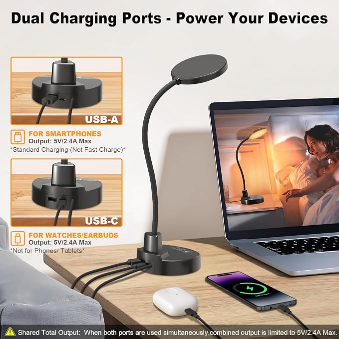 15W LED Desk Lamp with USB Charging Ports – Dimmable Table Lamp with 3 Color - Image 4