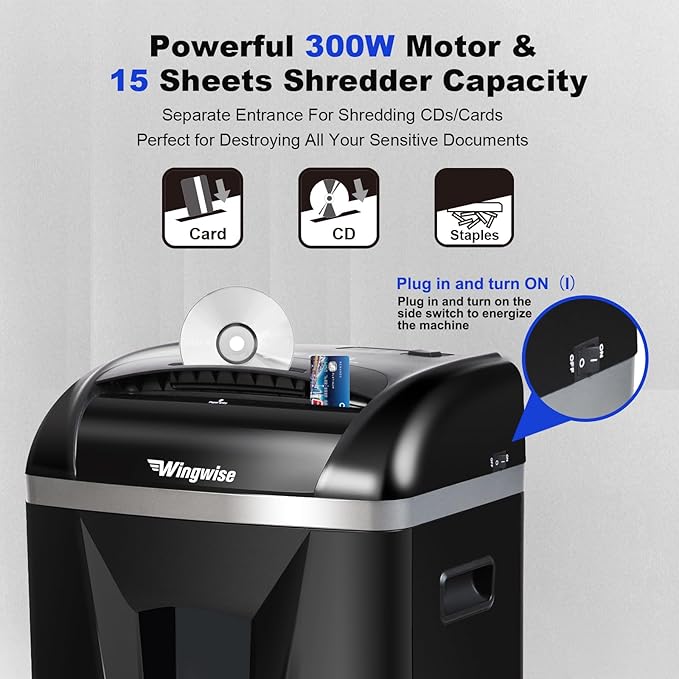 15-Sheet Paper Shredder with 58dB Quiet Operation, P4 Cross-Cut Security for Home Office, 15-Minute Run Time & 5.8-Gallon Bin – Shreds Credit Cards & CDs-DeskLoop Office