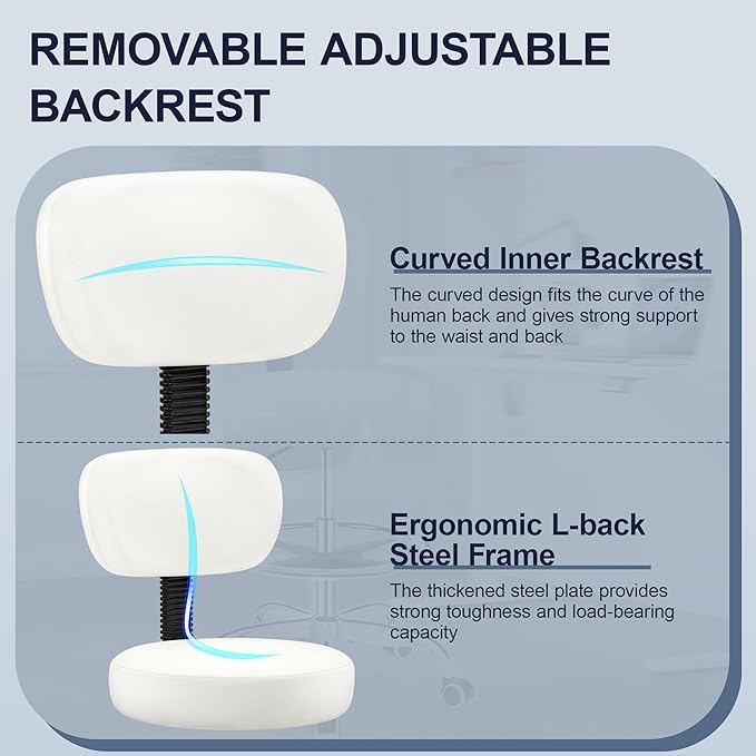 Drafting Chair with Backrest – Adjustable Foot Rest Rolling Stool with Wheels, PU Leather Swivel Stool for Office Spa Studio Lab Counter Salon Home Work Bar Kitchen Shop(White)-DeskLoop Office