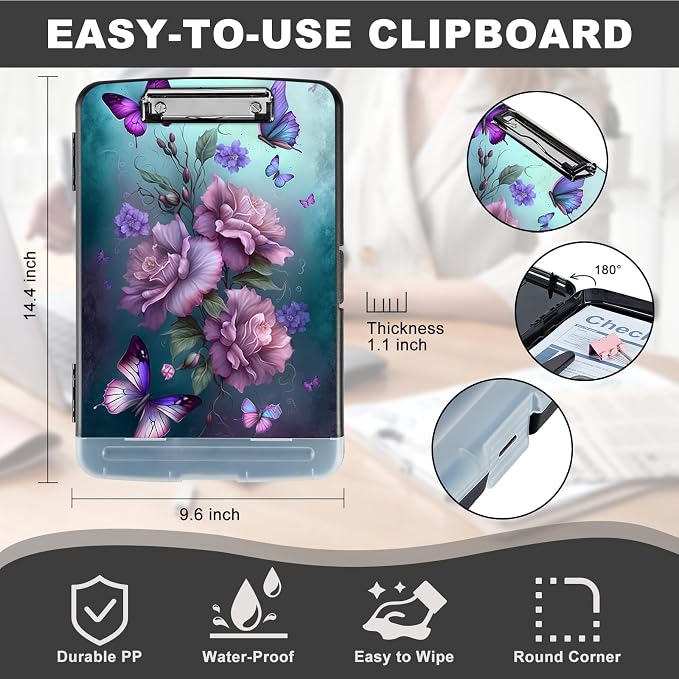 Clipboard with Storage, Heavy Duty Plastic Storage Clipboard with Low Profile - Image 3