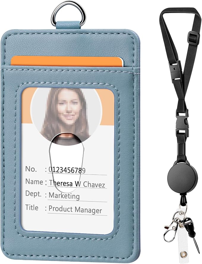 Leather Badge Holder and Adjustable Retractable Lanyards, Quick Release Buckle by Coloryourlife