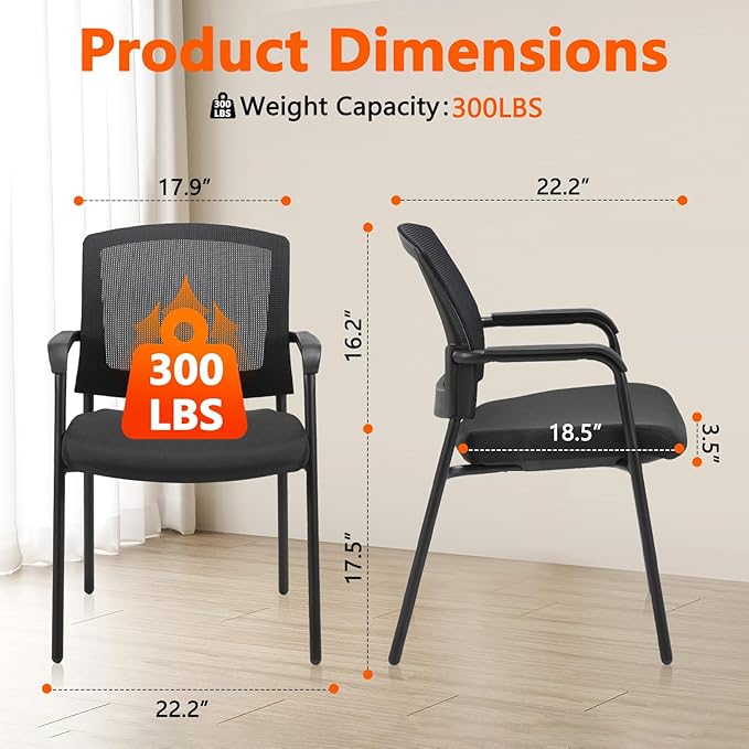 CLATINA Black Stacking Chairs Stackable Waiting Room Chairs with Armrest, Mesh Office Reception Guest Chair for Home Desk Conference Lobby Church Medical Meeting Training Ergonomic, Set of 8-DeskLoop Office