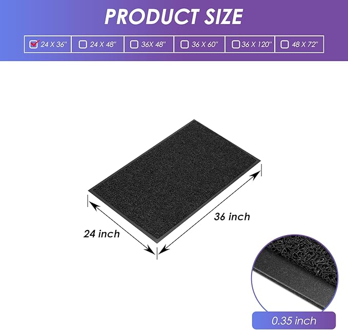 Kuyal Door Mat, 2'x3' Indoor Outdoor Entrance Mat to Trap Dirt and Moisture, Non Slip Waterproof Outdoor Mats, Commercial Floor Inside Outside Entrance, Heavy Duty Durable Welcome Mats, Black-DeskLoop Office