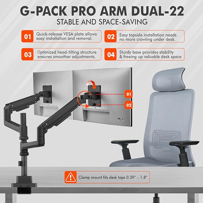 Dual Monitor Arm for 17-49 Inch Ultrawide Screens – Heavy Duty Monitor Arm Desk Mount – VESA Mount with Clamp and Grommet Base – Holds Up to 44 lbs. Each-DeskLoop Office