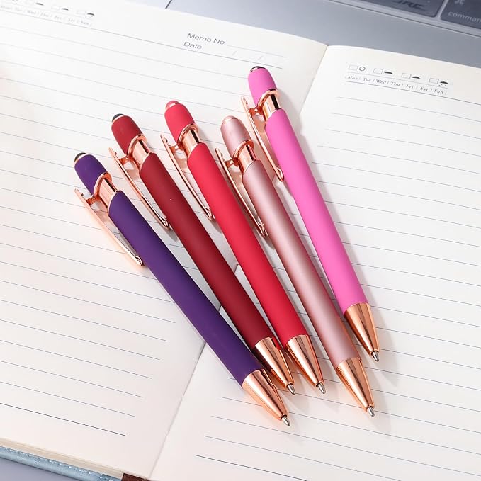 12 PCS 2 in 1 Stylus Ballpoint Pen with Stylus Tip, 1.0 mm Black Ink Metal Pen Stylus Pen for Touch Screens (12 Colors-2)-DeskLoop Office