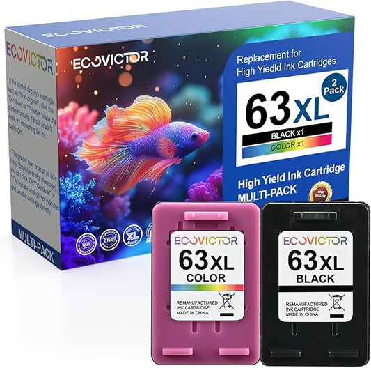 Eco-Friendly Remanufactured Ink Cartridge Replacement for HP 63 63XL HP63 Black and Color Combo 2 Pack for 3830 4650 4652 4655 4520 4512 5255 5258 5252 5200 3833 3630 3632 2132 2130 Printer-DeskLoop Office