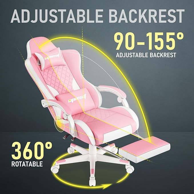 Gaming Chair,Ergonomic Computer Chairs for Adults with Footrest, PU Leather Office Chair with Adjustable Lumbar Support & Pocket Spring Cushion - Heavy Duty 400lb Capacity Gamer Chair (Pink)-DeskLoop Office