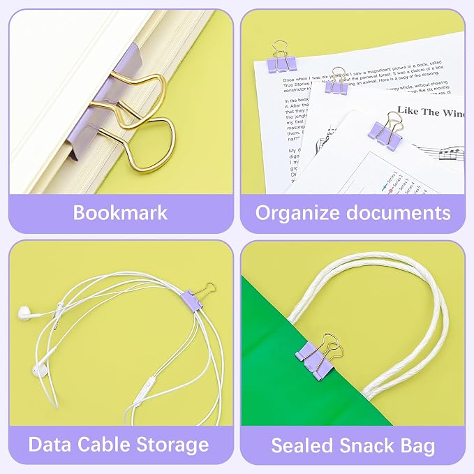 BAYTORY 40Pcs Purple Binder Clips, Binder Clips Assorted Sizes, 1 in Medium + - Image 6