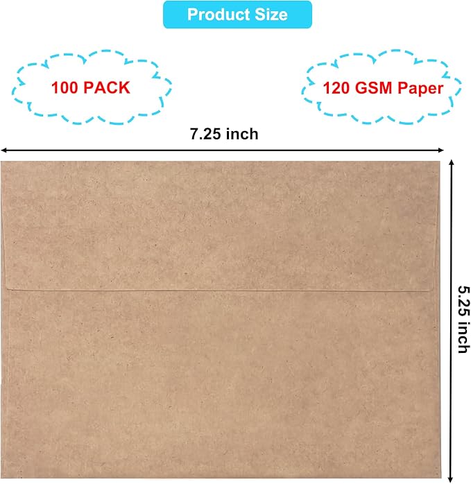 100 Pack 5x7 Envelopes for Invitations, Self Seal A7 Envelopes for 5x7 Cards - Image 2