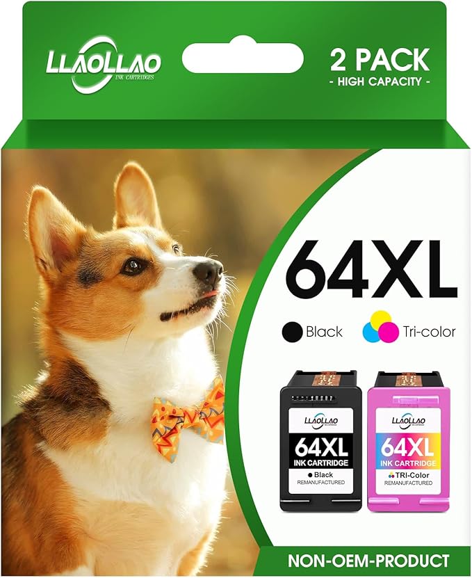 LLAOLLAO Remanufactured HP Ink 64 Replacement for HP 64XL Ink Cartridge Combo Pack Works with Envy Photo 7855 7858 7100 7155 Inspire 7255e 7200e 7900e 7958e Tango Printer (Black and Color)-DeskLoop Office