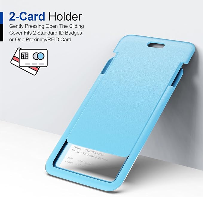 JINEASY ID 2 Pack Light Blue Hard Plastic Name Badge Holder Vertical ID Card - Image 4