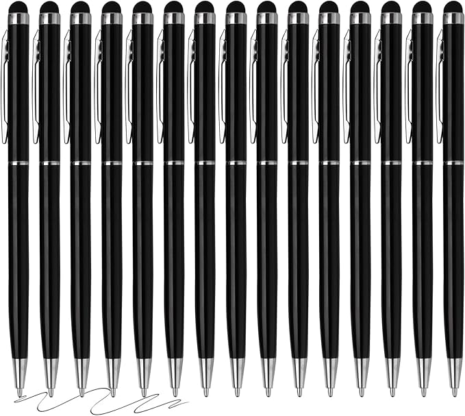 15 Pack Stylus Pens for Touch Screens Stylus Pen Compatible with Phone Tablets Kindle and Black Ink Ballpoint Pens-2 in 1 Stylists pens for Touch Screens (Black)-DeskLoop Office