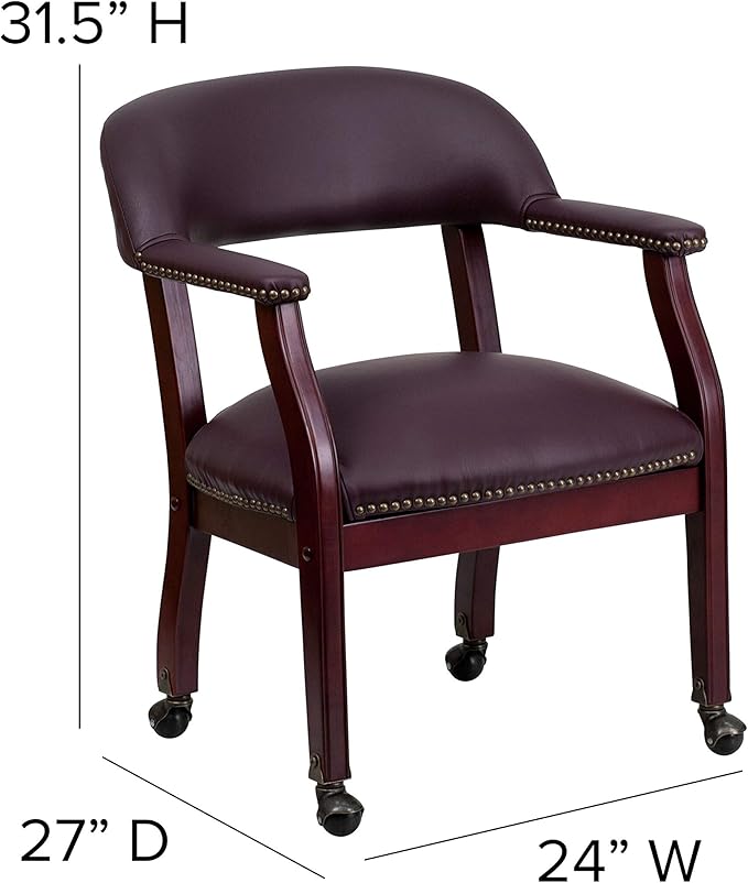 EMMA + OLIVER Burgundy LeatherSoft Conference Chair with Casters-DeskLoop Office