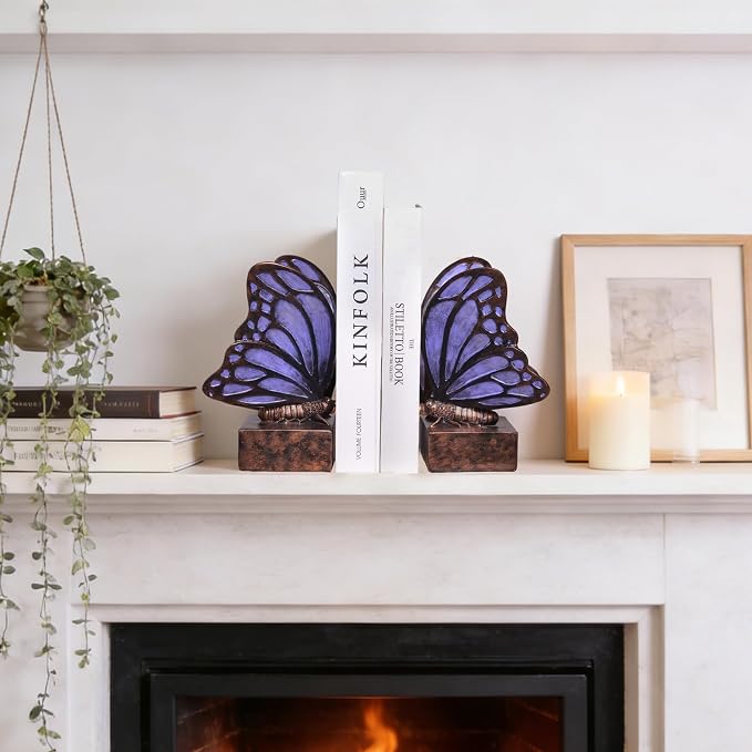 Vintage Purple Butterfly Bookends, Resin Book Ends - Image 8