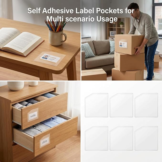 12Pcs 6.1" Clear Self Adhesive Planner Pockets, Notebook Storage Inserts | - Image 4