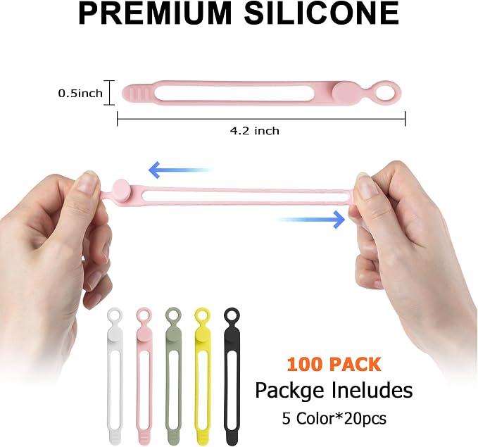 100Pcs Silicone Cable Ties Cord Organizer - Image 2