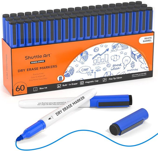 Shuttle Art Blue Dry Erase Markers, 60 Pack Magnetic Whiteboard Markers by ShuttleArt