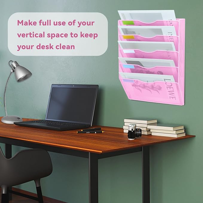 5 Pockets Mesh Wall File Holder Organizer Office Hanging File Folder Magazine - Image 6