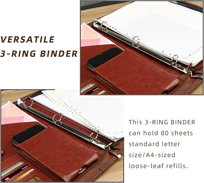 Zippered Portfolio Organizer, WRIYES Leather Padfolio - Image 4
