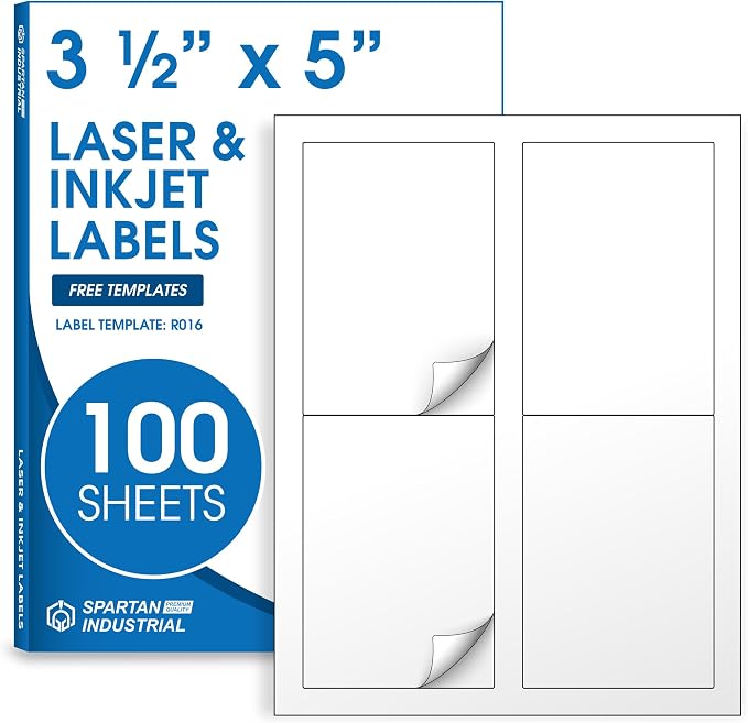 3.5" X 5" Matte White Printable Shipping Labels Mailing and Address Labels by SpartanIndustrial