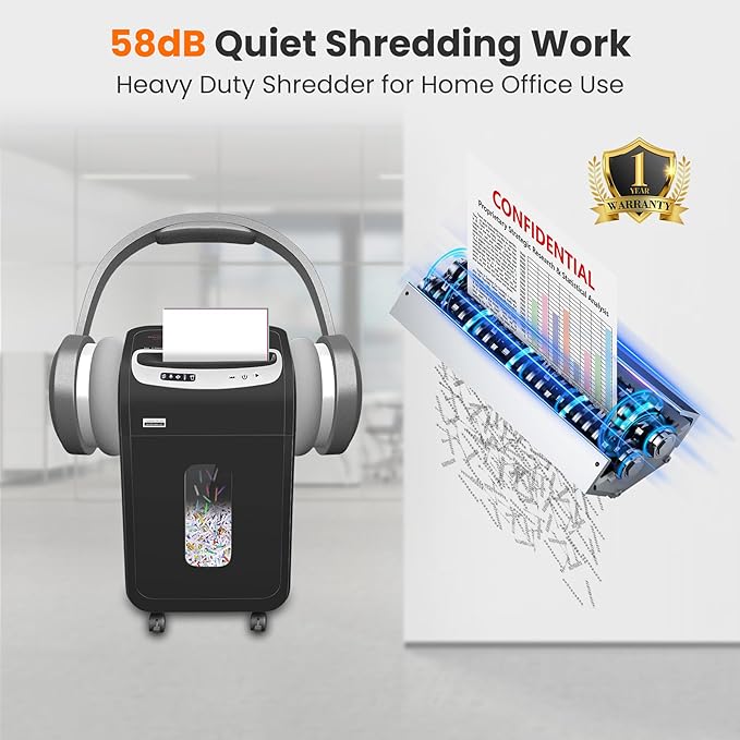 Paper Shredder for Home Office Heavy Duty with 60 Mins Running with US Patented Cutter,Shred CD/Card with Extra Large Bin,AUTO Jam Proof(ETL) (20-Sheet Cross Cut)-DeskLoop Office