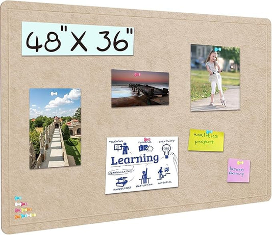 Large Bulletin Board, 48 X 36 inches Felt Board Notice Pin Board, 4' x 3'Cork Board Alternative for Wall, Self-Adhesive Vision Board Mood Board Foldable Photo Board with 30 Pushpin (Beige Brown)-DeskLoop Office