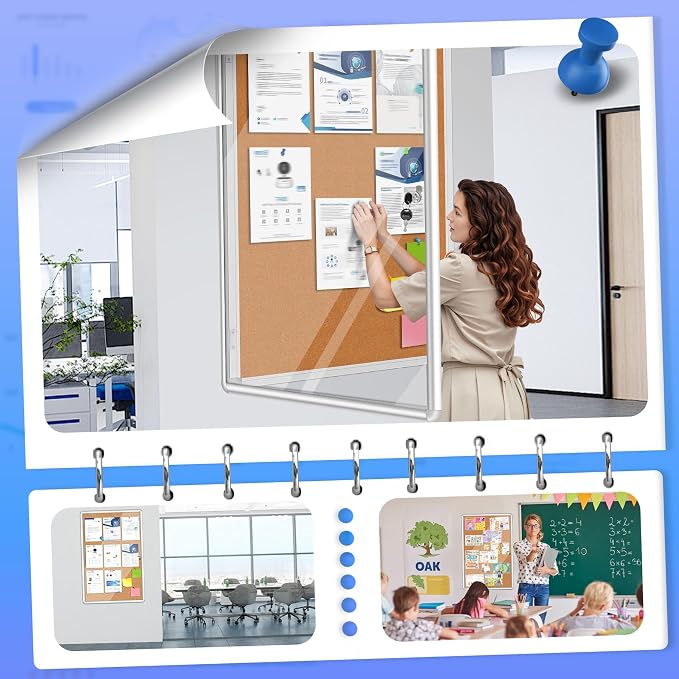 Magula 38"x28" Enclosed Bulletin Board Tamper-Proof Dispaly Case, Aluminium - Image 7