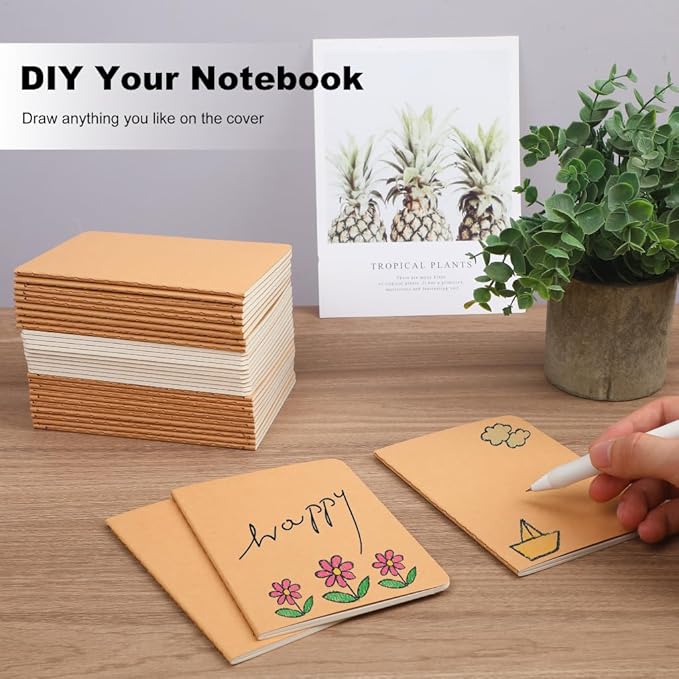 100 Packs Kraft Small Blank Notebooks, Unlined Mini A6 Journals Bulk, Blank Notepads for Kids Students School Office, Traveler Sketching, Drawing, Writing Supplies, 5.5" x 4", 30 Sheets/60 Pages