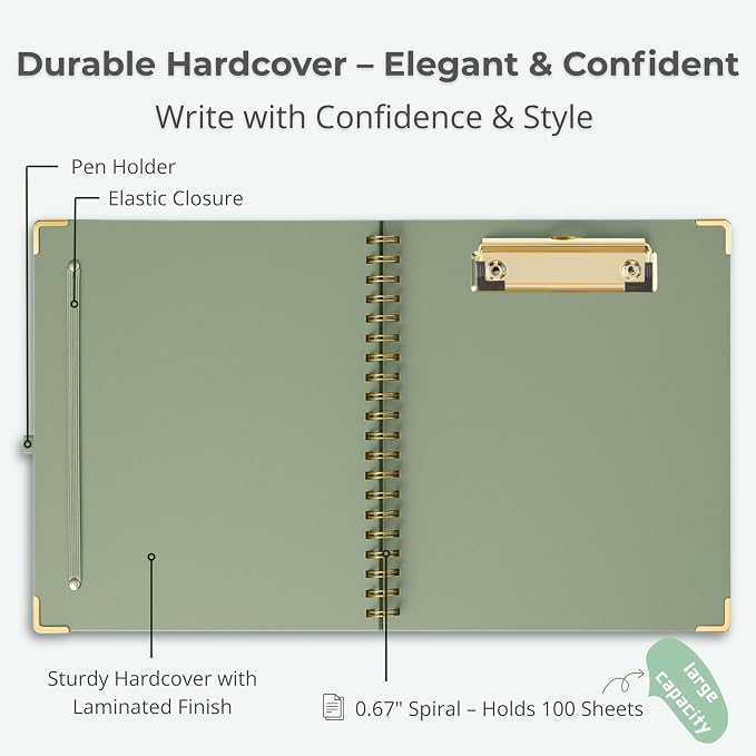 Mymazn Clipboard Folio with Storage, Sturdy Sage Green Cover, 5 Dividers & 10 - Image 4