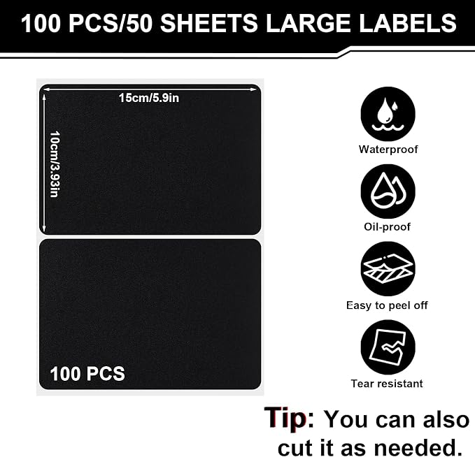 100 Pcs Labels for Storage Bins, 6 x 4 inch Black Large Label Stickers - Image 2