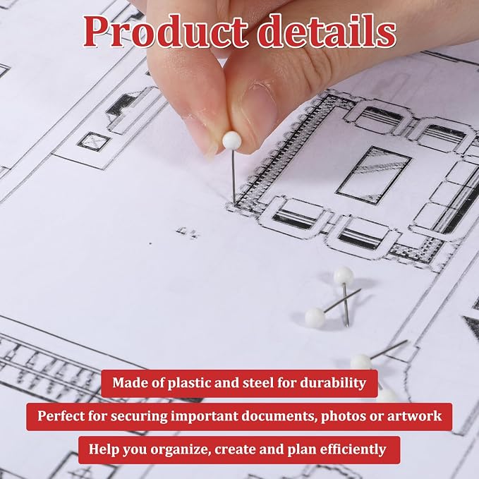 200 PCS White Push Pins, Small Round Head Map Push Pins - Image 3