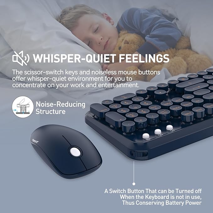 FOPETT Wireless Keyboard and Mouse Combo, 104 Keys Full-Sized 2.4 GHz Round Keycap Colorful Keyboards, USB Receiver Plug and Play, for Windows, Mac, PC, Laptop, Desktop (DarkBlue)-DeskLoop Office