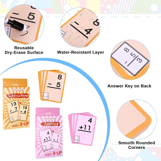 72 Pcs Reusable Addition and Subtraction Flash Cards, Double-Sided Math Flash - Image 4
