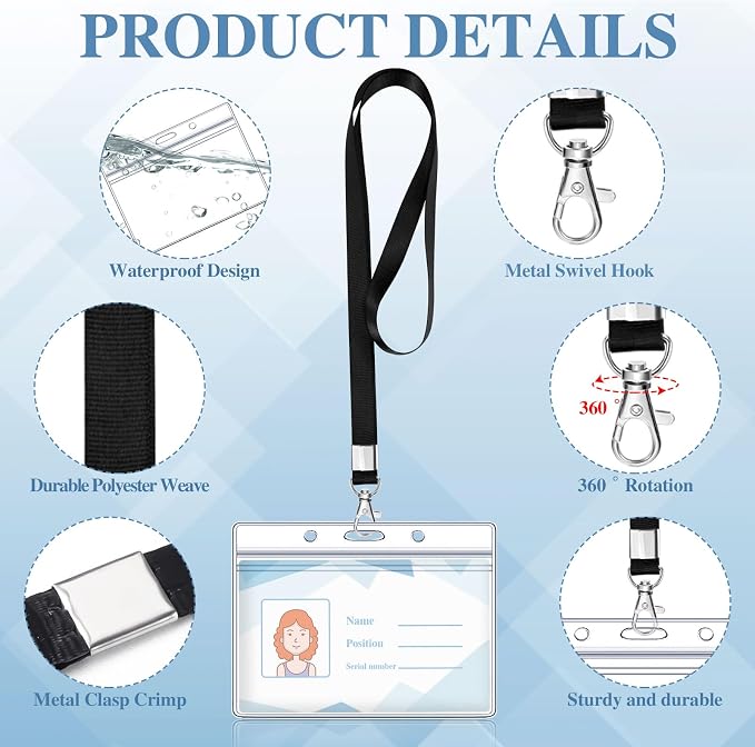 50 Pack Name Tag Lanyards with ID Holders, Horizontal Badge Holder | Polyester - Image 3