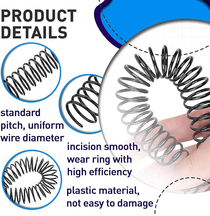 150 Pack Spiral Binding Coils, 4:1 Pitch Plastic Binding Coils Kit, 6 Different Sizes Spiral Coils for Binding 1/4", 5/16", 3/8", 1/2", 5/8", 3/4", Black Binding Spirals-DeskLoop Office