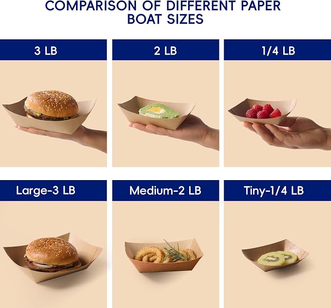 JOLLY CHEF 250 Pack 1/4 Lb Paper Food Trays, Mini Disposable Boat - Image 3