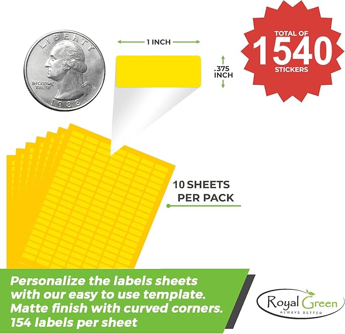 Yellow Sticker Label Sheets Bulk Printable Paper Labels 1 inch x 0.375 inch - Image 2