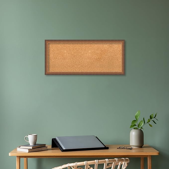 Amanti Art Natural Cork Board for Wall, 14x32 Vision Board with Bronze Frame, Medium Corkboard Office Decor for Home Organization, Modern Corkboard Pinboard to Display Items for Home Organization in-DeskLoop Office