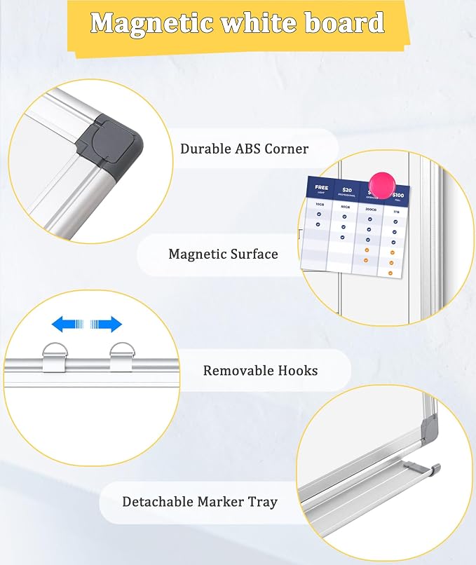 Double-Sided Magnetic Aluminum Frame Whiteboard, Hanging Mounting White Board - Image 5