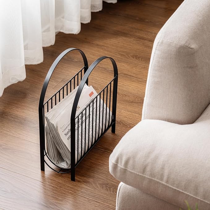MyGift Deluxe Mid Century Metal Wire Magazine Rack in Matte Black Finish - Image 4