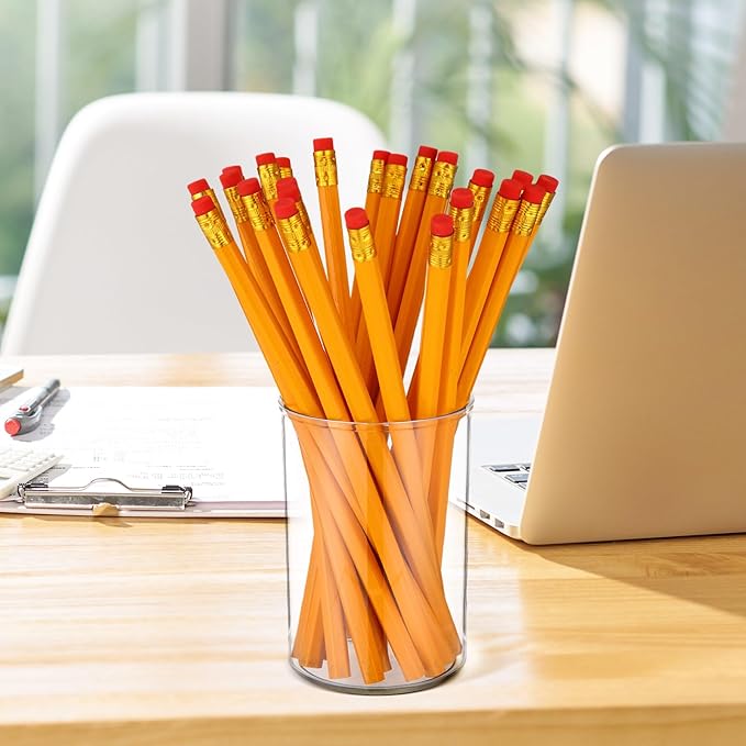 Crtiin 20 Pack Clear Acrylic Pen Holder Makeup Brush Round Pencil Holder for Desk Pen Cups Desk Organizers and Storage Desktop Stationery Organizer for Office School Home Supplies-DeskLoop Office