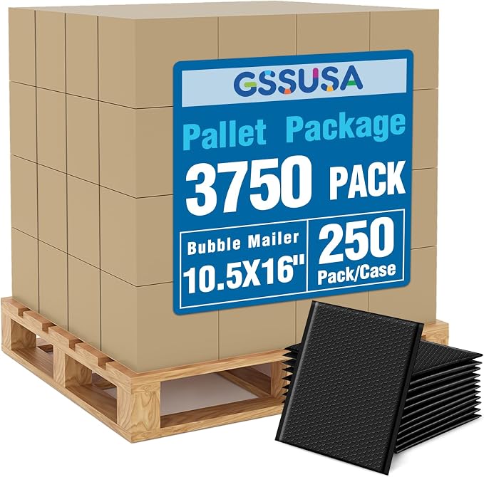 GSSUSA Black Bubble Mailers 10.5x16 Padded Envelopes, 1 Pallet Pack of 3750 by GSSUSA