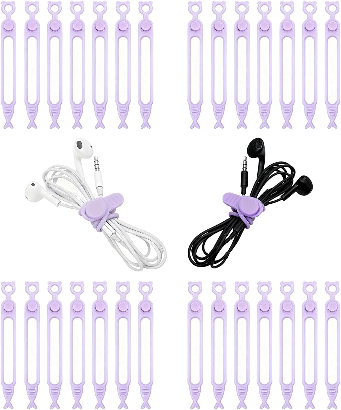 28 Pcs Silicone Cable Ties Reusable, Computer Cords by Ortarco