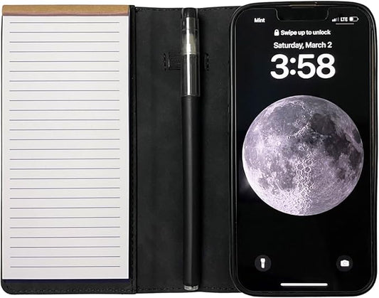 MOJO Notepad Phone Case for iPhone 14 Pro - Folding Wallet Phone Case with Mini Pen and Note Pad (Black)